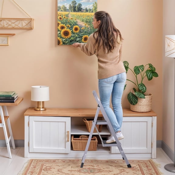 2 Step Ladder Folding Step Stool with Wide Anti-Slip Pedal for Household and Office Use
