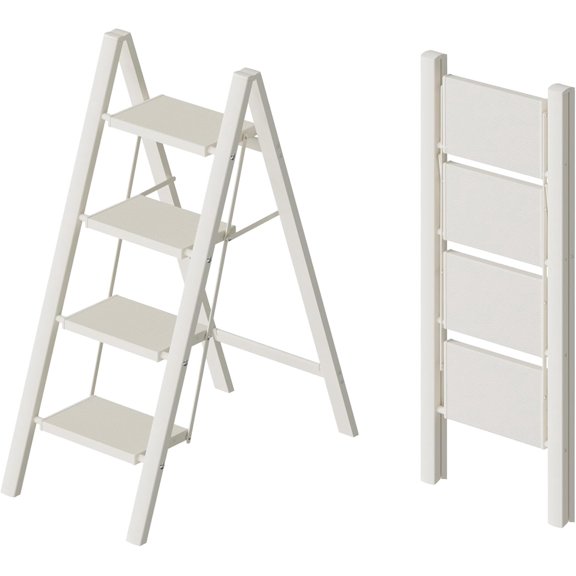 2 Step Ladder, Lightweight Portable 2 Step Stool with Anti-Slip Wide Pedal, 330lbs Capacity Aluminum Ladder for Household,Office,Library(White)