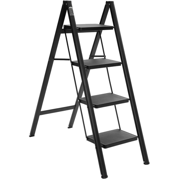 2 Step Ladder, Lightweight Portable Foldable Collapsible Folding Sturdy Steel Metal Step Stool with Anti-Slip Wide Pedal, Heavy Duty 330 lbs Capacity, for Home, Kitchen, Closet, Adults, White