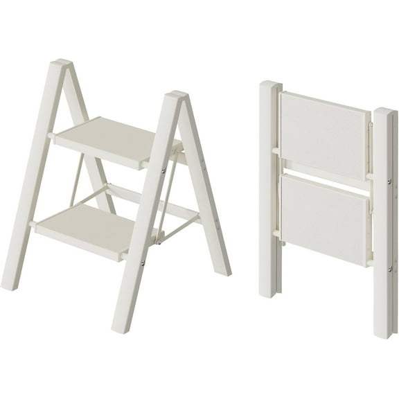 2 Step Ladder, Lightweight Portable Stool with Anti-Slip Wide Pedal, 330lbs Capacity Aluminum Ladder for Household,Office,Library(White)