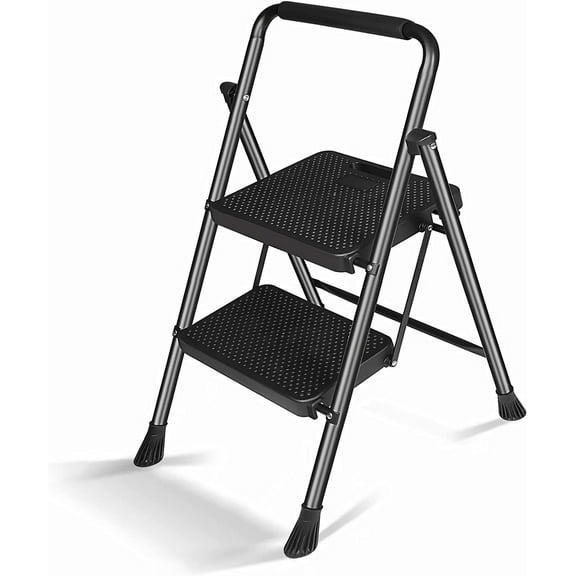 2 Step Ladder Portable Step Stool with Comfortable Handgrip and Extra Wide Anti-Slip Pedals Multi Purpose Sturdy Folding Step Ladder