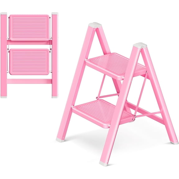 2 Step Ladder, Small Kitchen Step Stool for Adults, Widen 7.9Inch Pedal for Comfortable Use, Sturdy and Cute Step Ladder with Anti-Slip Foot,  Friendly to Women, 330Lbs Load