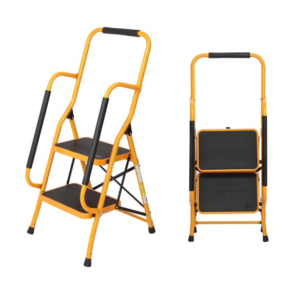 Multi Side Step 2 Step Ladder with Handrails, 330LBS Folding Step Stool, NonSlip Side ...