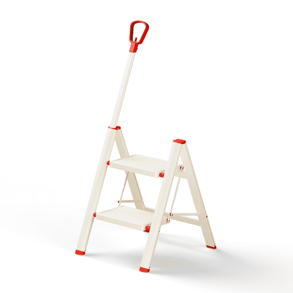 2 Step Ladder with Single-Handrail,Foldable Step Stool with Anti-Slip Wide Pedals for Home Kitchen Closet, Step Ladder 2 Step Folding Beige