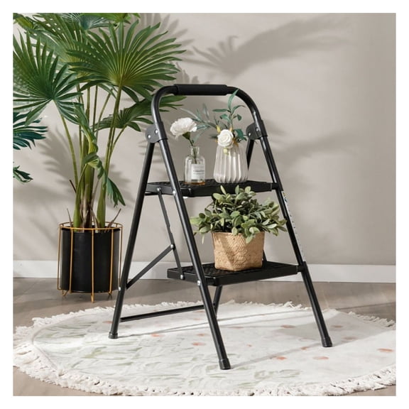 2-Step Ladder with Wide Pedals, 330lbs Capacity - Heavy Duty Metal Step Stool - Folding Compact Ladder for Home, Office, Kitchen, Warehouse Use