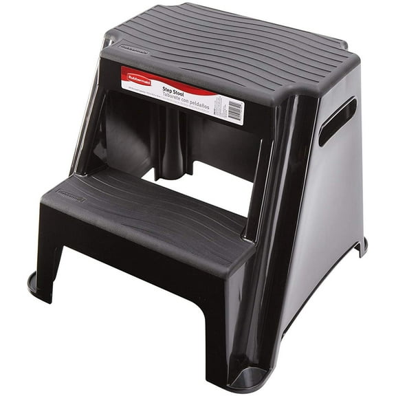 2-Step Molded Plastic Step Stool, Lightweight with Slip Resistant Treads and Non-Slip Feet, Black ( Exclusive)