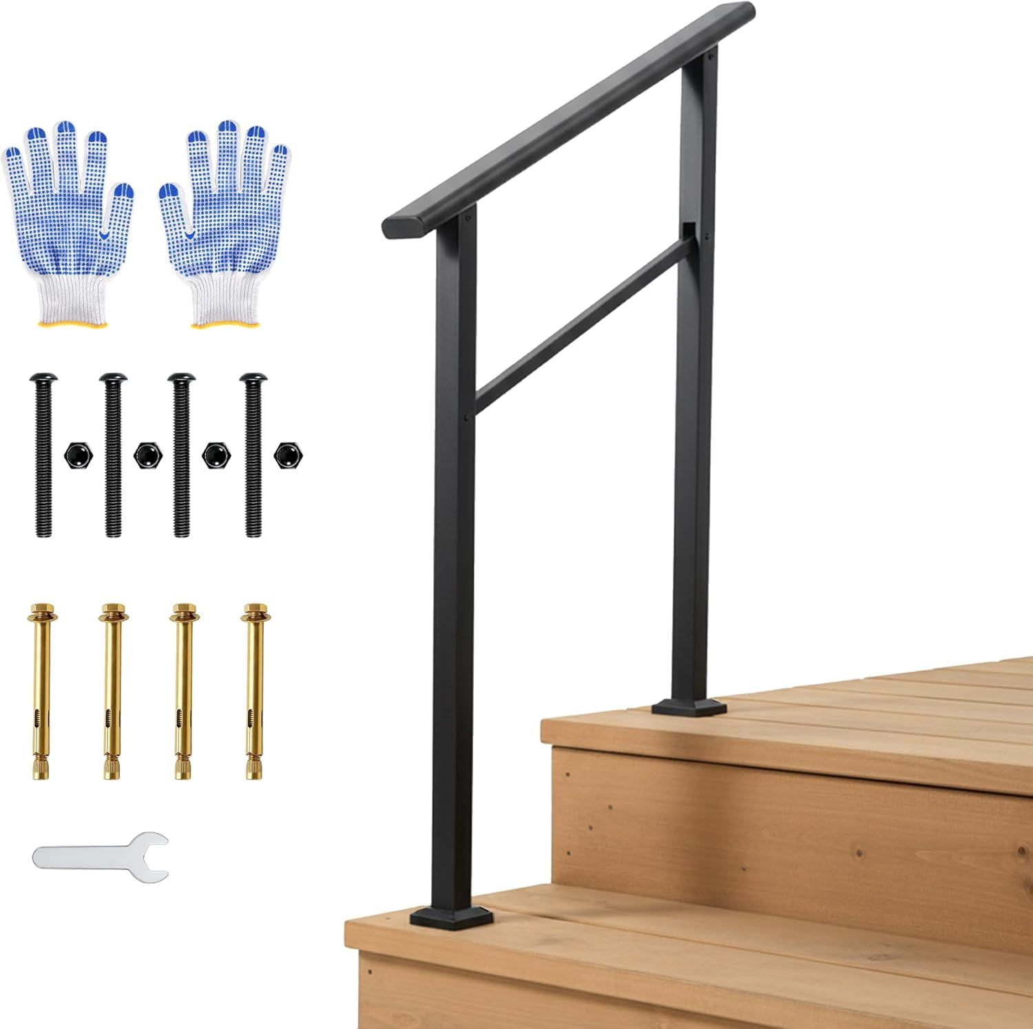 2-Step Outdoor & Indoor Stair Handrail Kit, Black Aluminum Railing with ...