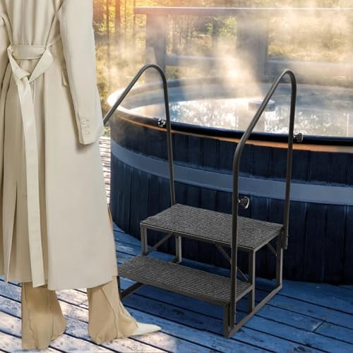 2 Step  Porch Steps with Handrails and Anti-Slip Pedals, Swimming Pool  Above Ground, Portable Step Stool for RV, Travel Trailer, Camper Outdoor (2 Step Double Handrail)$$Tools