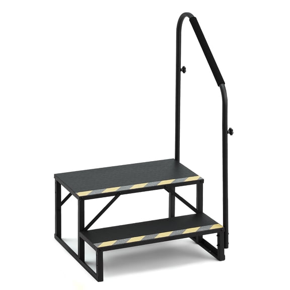 2-Step RV Steps with Handrail, 660 LBS Metal RV Stairs with Armrest Cover, Anti-Slip Hot Tub Steps, Mobile Home Steps for Travel Trailers, Camper, Pool and Porch with Non-Skid Tapes
