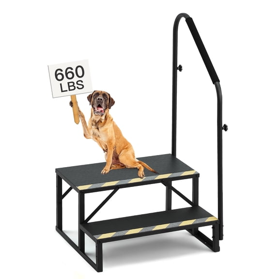 2-Step RV Steps with Handrail, 660 LBS Metal RV Stairs with Armrest Cover, Anti-Slip Hot Tub Steps, Mobile Home Steps for Travel Trailers, Camper, Pool and Porch with Non-Skid Tapes