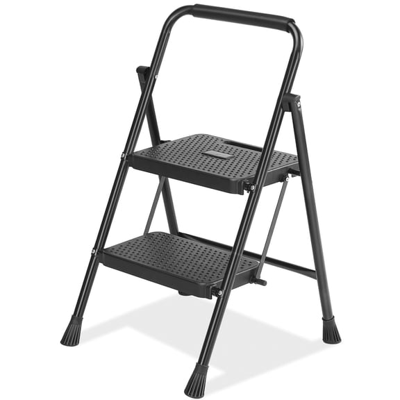2-Step Safety Ladder with Auto-Lock & Non-Slip Feet, Foldable Household Step Stool