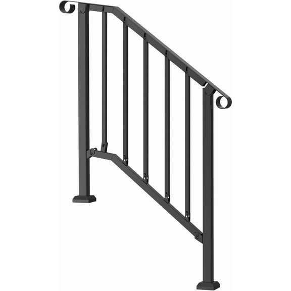 2 Step Stair Hand Rail Kit for Seniors, Transitional Carbon Steel Railing for Concrete Steps Porch Deck, Black Retro Arch, 220 lbs Capacity for 2 to 3 Steps