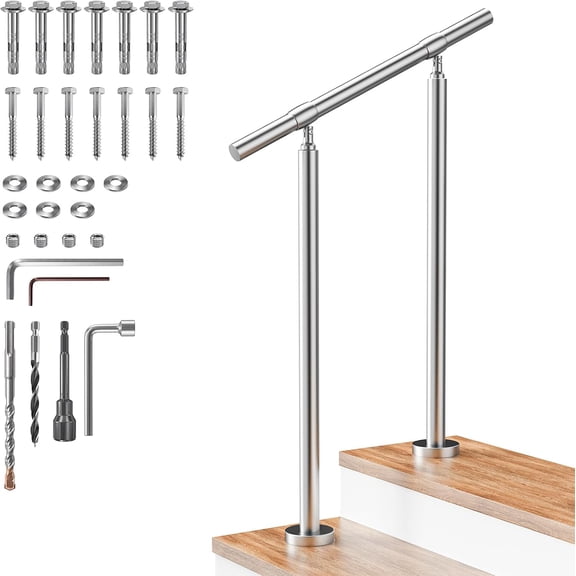 2 Step Stair Handrail Kit, 1.5" OD DIY 304 Stainless Steel Railing with 26" Top Rail for Indoor & Outdoor Installation