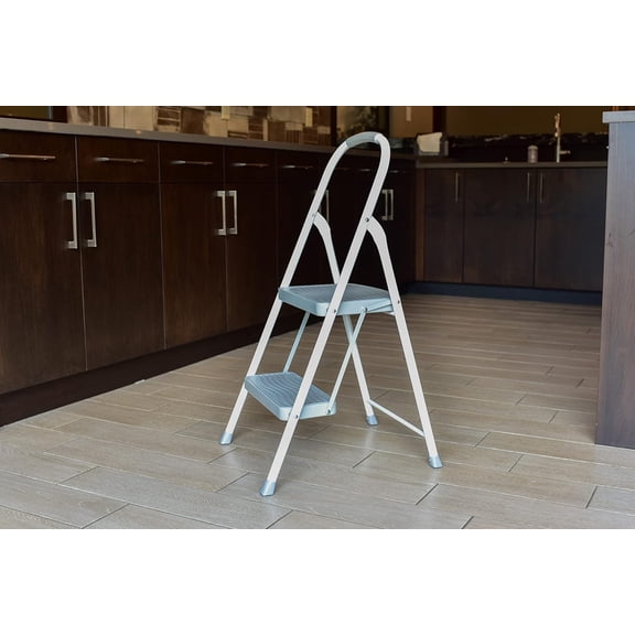 2-Step Steel Step Stool with Hand Grip, White, 225 lb Capacity