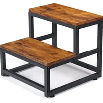 2 Step Stool for Adults Kids, Heavy Duty Sturdy Steel Frame with Wooden Steps, Bedside Foot Stool with 500lbs Load Capacity, Non-Slip Step Stool for High Bed