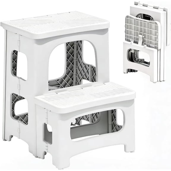 2 Step Stool Foldable, Non-Slip Steps, Folding Step Stool for Adults , Plastic Stool Pool Ladder, Collapsible Stools 2 Step Ladder for Kitchen Toilet Bedroom Office RV, Holds 330 lbs, Black