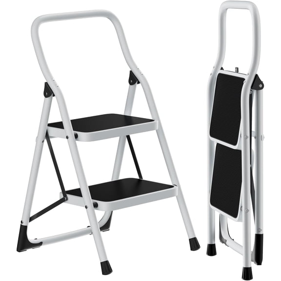 2 Step Stool, Folding Step Ladder with Wide Anti-Slip Pedal & Safety Lock, Step Stool for Kitchen, Bathroom, Office, 300lbs Capacity