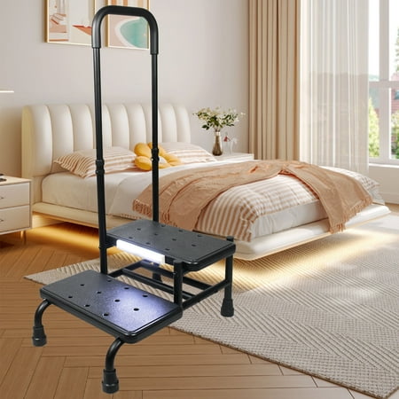 SHYUJAJIE 2 Step Stool with Handle for Seniors, Height Adjustable & with Sensor Light, Hold up to 450 lbs, Heavy Duty Bedside Step Stool for High Beds for Adults, Elderly, Handicap