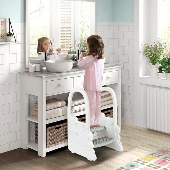 2 Step Stool with Handrails for Toddler and Kids,Standing Learning Stool Tower for Bathroom Sink,2 Step Ladder Step Stool for Kitchen Counter,Ergonomic Design