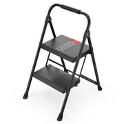 2 Step Stool, KK KINGRACK Folding Step Ladder with Wide Pedal&Safety Lock, 500 LBS, Black