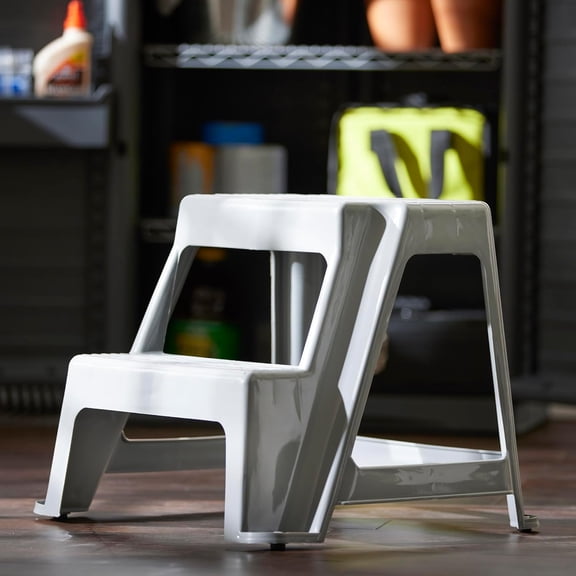 2-Step Stool, Portable Plastic Stepping Stool for Dorm Home Classroom Office, 18 Inch L x 18.75 Inch W x 16 Inch H, 300 Pound Capacity, Gray