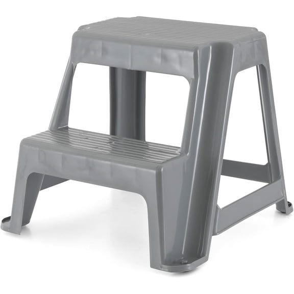 2-Step Stool, Portable Plastic Stepping Stool for Dorm, Home, Classroom, or Office, 18"L x 18.75"W x 16"H - 300 Pound Capacity, Gray