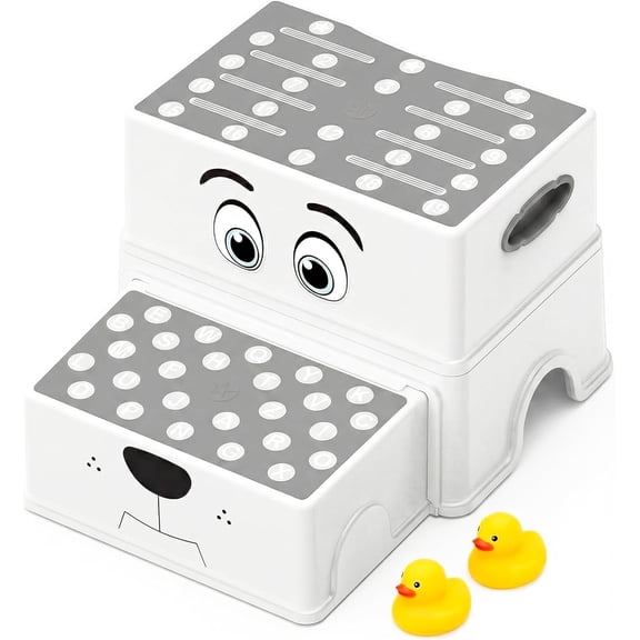 2 Step Stool for Kids & Toddlers - Anti-Slip Potty Training Stool for Bathroom Sink, Toilet & Kitchen, 150 lbs Capacity, Lightweight & Sturdy (Grey)