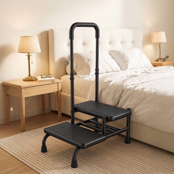 2 Step Stool with Handle - Adjustable Height, Non-Slip Pedals for Elderly, Seniors, Bath, Kitchen, Supports Up to 330Lbs