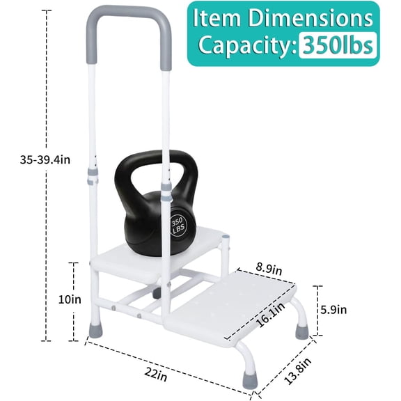 2 Step Stool with Handle for Elderly Bed Steps Adults Non Slip Platform Adjustable Handrail Kitchen Bathroom RV Bathtub  Rail Hold  to 350LBS