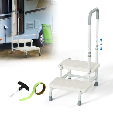 WHONEC 2 Step Stool with Handle, Heavy Duty Non-Skid Steel Footstool for Home, Bedside, Kitchen, Car, Bathtub, Holds up to 350 lbs