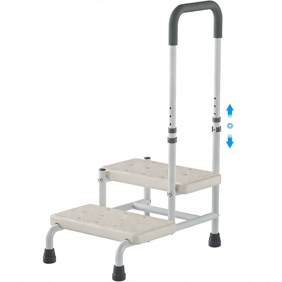 2 Step Stool with Handle, Heavy Duty Non-Skid Steel Footstool for Home, Bedside, Kitchen, Car, Bathtub, Holds up to 450 lbs