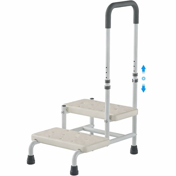 2 Step Stool with Handle, Heavy Duty Non-Skid Steel Footstool for Home, Bedside, Kitchen, Car, Bathtub, Holds up to 450 lbs