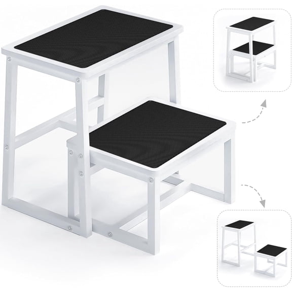 2 Step Stools for Adults Kids, Anti-Slip Sturdy Wooden Foot Stools with 500 Lbs Capacity for High Beds,Closet, Bathroom,Kitchen, Potty Training