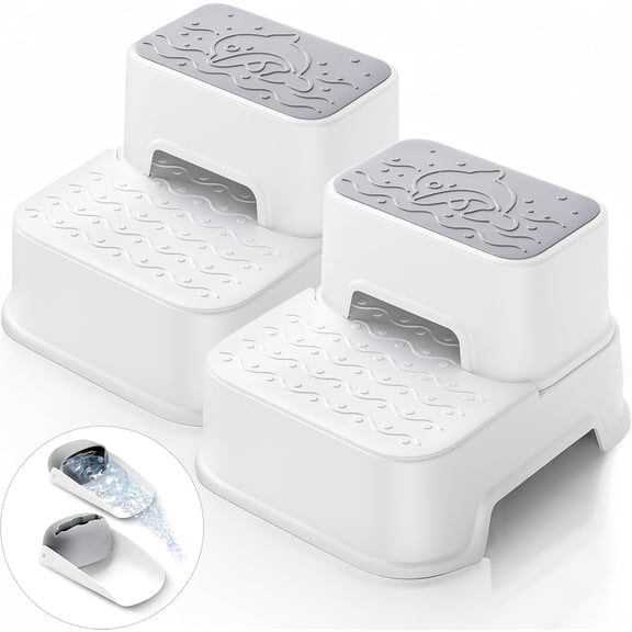 2 Step Toddler Step Stool, Non-Slip Multifunctional Kids Step Stool for Bathroom Sink & Toilet Potty Training,Supports Up to 220 lbs (2 Packs, White)
