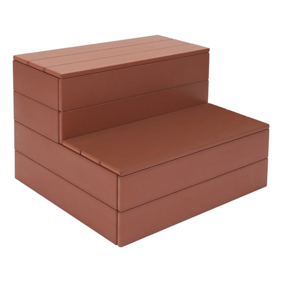 2-Step Universal Hot Tub Steps, Non-Slip Spa Stairs with Wood Grain Surface, Indoor Outdoor for Jacuzzi Bathtub Pool Deck, Reddish Brown