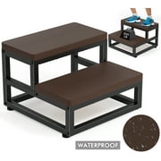 2-Step Waterproof HDPE Step Stools for Adults Kids, Heavy Duty Metal Frame Stepping Stools for High Beds, Non-Slip 2 Bedside Foot Stool with 500 Lbs+ Capacity, Kitchen, Bed, RV Step-Dark Brown