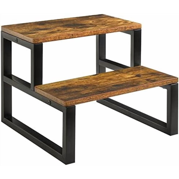 2-Step Wooden Step Stools for Adults Kids, Heavy Duty Bedside Step Stool with 500 Lbs Capacity, Non-Slip Stepping Foot Stool for Bedroom Livingroom Bathroom Kitchen, Rustic Brown TBD002H