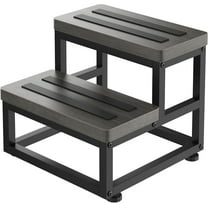 2 Step Wooden Step Stools for Adults Kids, Heavy Duty Stepping Stools Wooden Bed Step Stools for High Beds, Non-Slip 2 Bedside Foot Stool with 500 Lbs Capacity, Kitchen, Bed, RVS Step, Gray