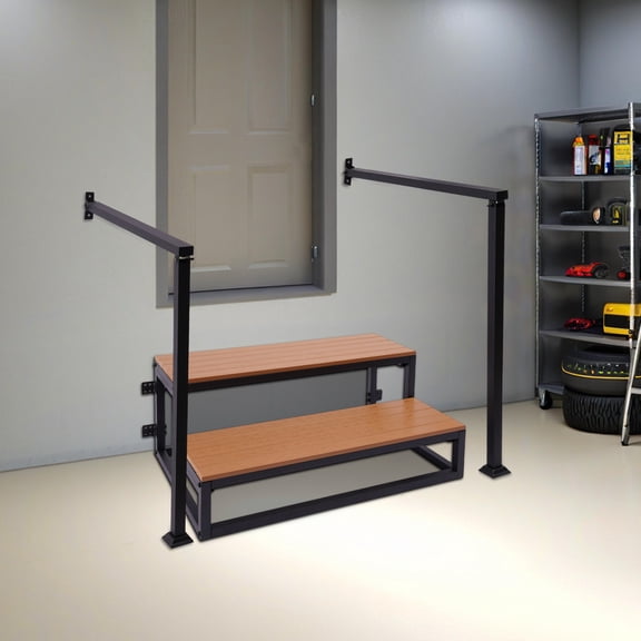 2 Steps Stairs With Handrail Garage Steps Prefab Outdoor Wooden Stairs