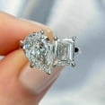 thumbnail image 1 of 2 Stone Engagement Ring 3CT Pear Emerald Cut Simulated Diamond 14K White Gold Plated Silver, 1 of 4