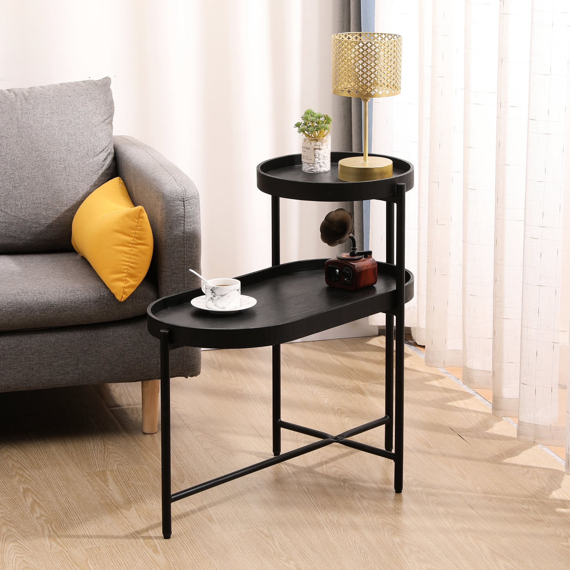 2 Storage Side Table In Black - Metal & Wood, , Wobble, Fits Living ...