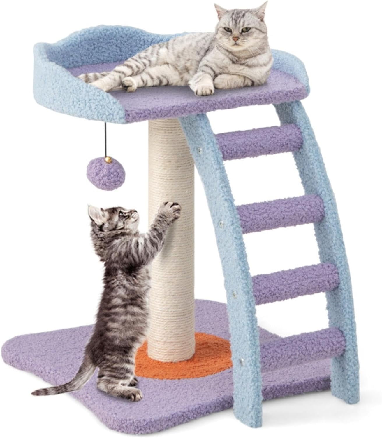 2 Storey cat Tree, cat Climbing Frame, Plush cat Tower with Ladder Shape