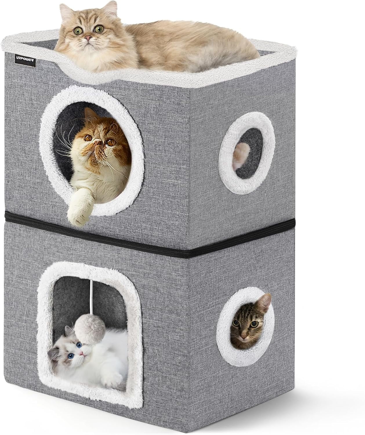 2 Story Cat Bed, Large Cat House for Indoor Cats Covered Cat Cave with ...