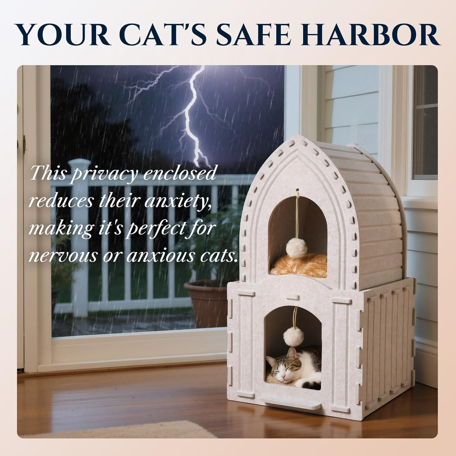Cat Convertible 2-Story Cat House for Indoor Cats: Convertible 2-in-1 Felt Cat Condo ...