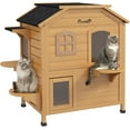 2Story Cat House Outdoor, Weatherproof Wooden Cat Enclosure for Feral