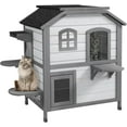 2Story Cat House Outdoor, Weatherproof Wooden Cat Enclosure for Feral