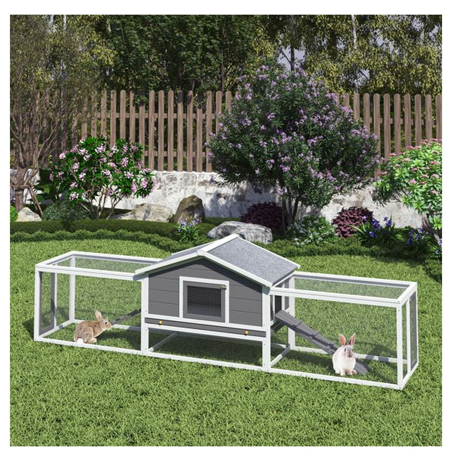 Wooden Rabbit Ramp 2-Story Large Wooden Rabbit Hutch Pet House with Ramps, Lockable Doors ...