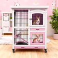 thumbnail image 1 of 2-Story Rabbit Hutch with Wheels & Pull-Out Tray - Wooden Bunny Guinea Pig House, 1 of 9