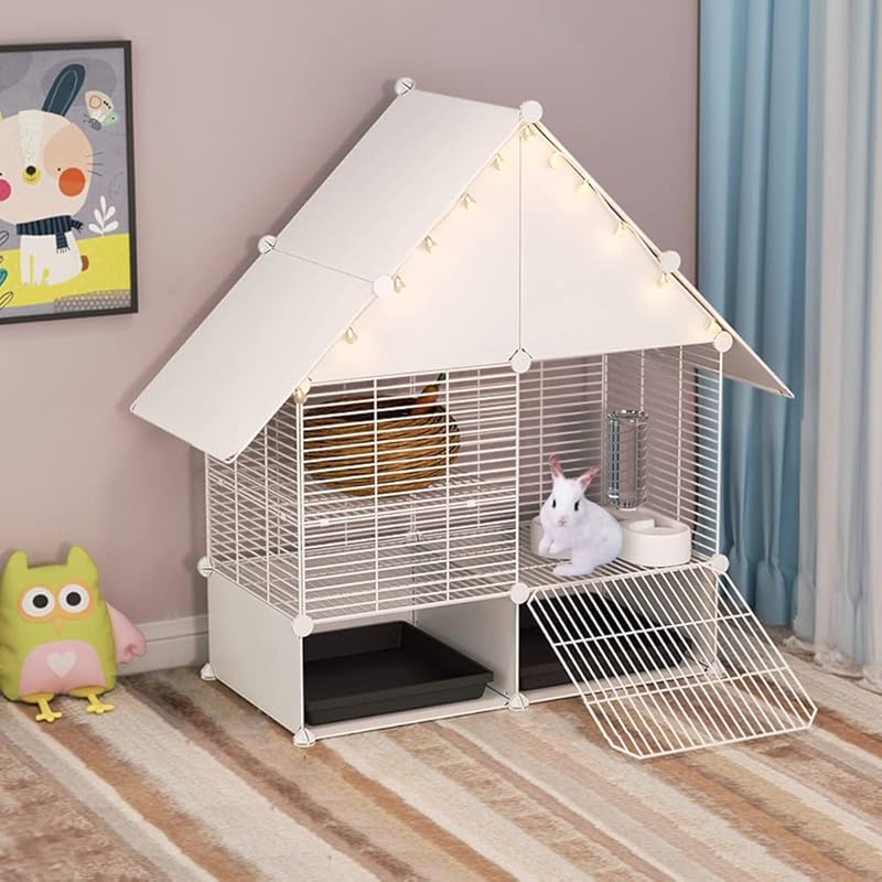 Rear Guard Rabbitbottom 2-Story Small Rabbit Cage Indoor Bunny Hutch with 2 Deep Pull-Out Trays ...