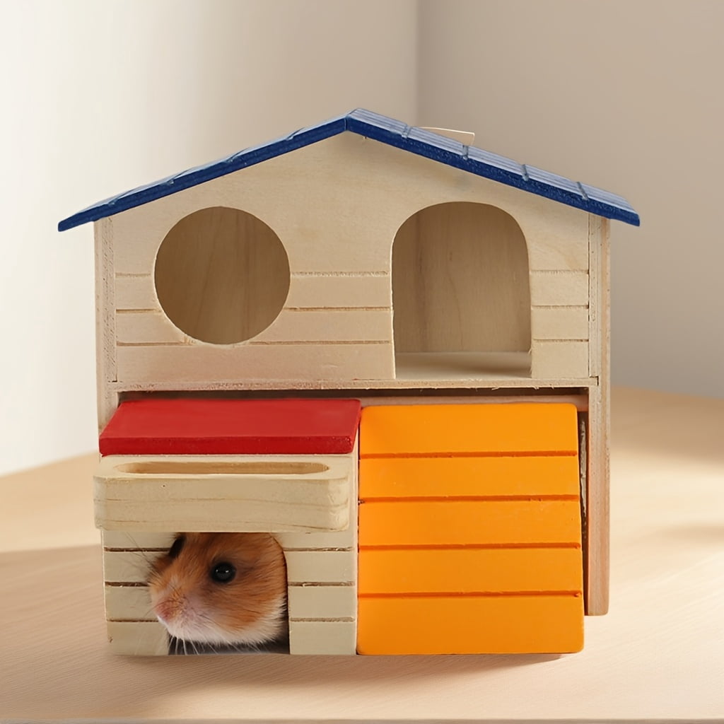 Image showcasing 2-Story Wooden Hamster Hideout - Multi-Level Hiding House & Play Hut ...